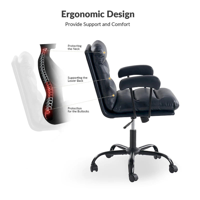 Auberon Modern Faux Leather Swivel Office Chair with Ergonomic Design and Metal Legs by HULALA HOME