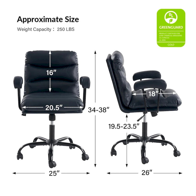 Auberon Modern Faux Leather Swivel Office Chair with Ergonomic Design and Metal Legs by HULALA HOME