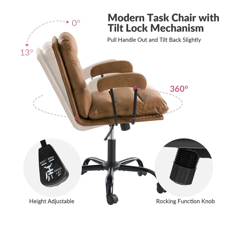 Auberon Modern Faux Leather Swivel Office Chair with Ergonomic Design and Metal Legs by HULALA HOME