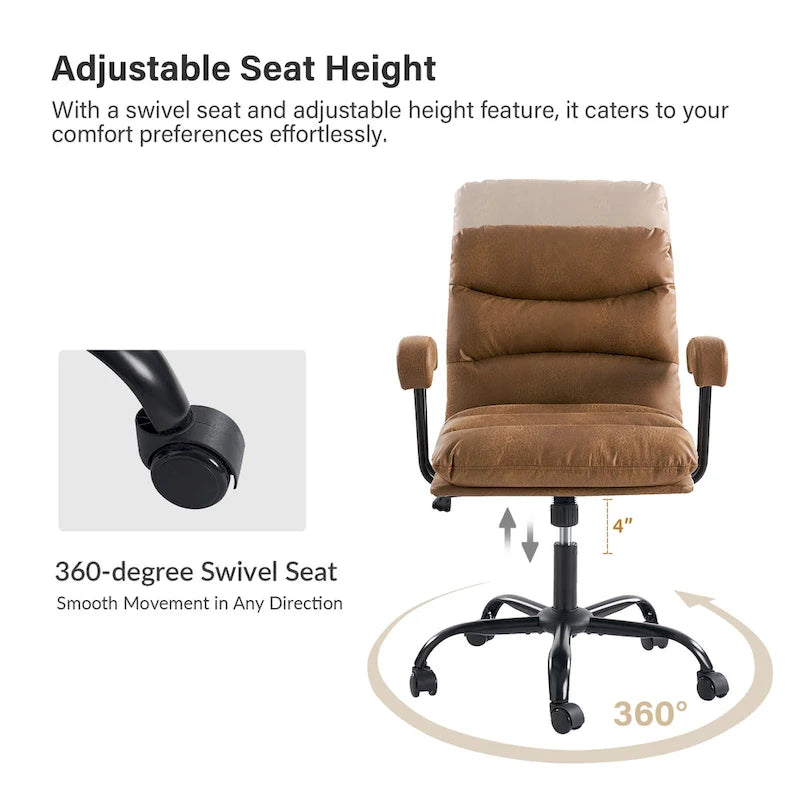 Auberon Modern Faux Leather Swivel Office Chair with Ergonomic Design and Metal Legs by HULALA HOME