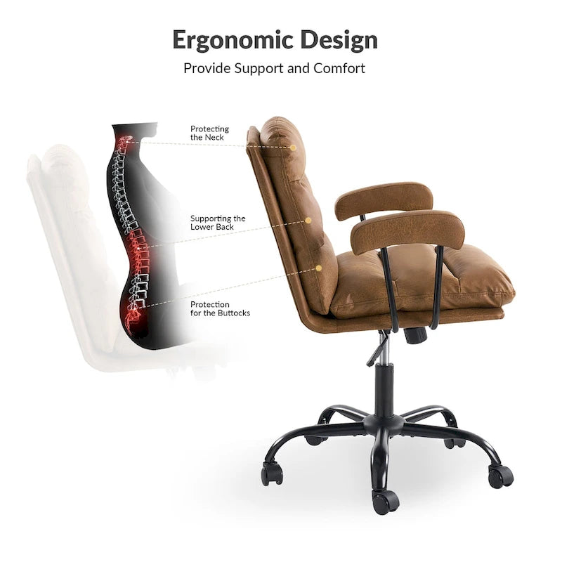 Auberon Modern Faux Leather Swivel Office Chair with Ergonomic Design and Metal Legs by HULALA HOME