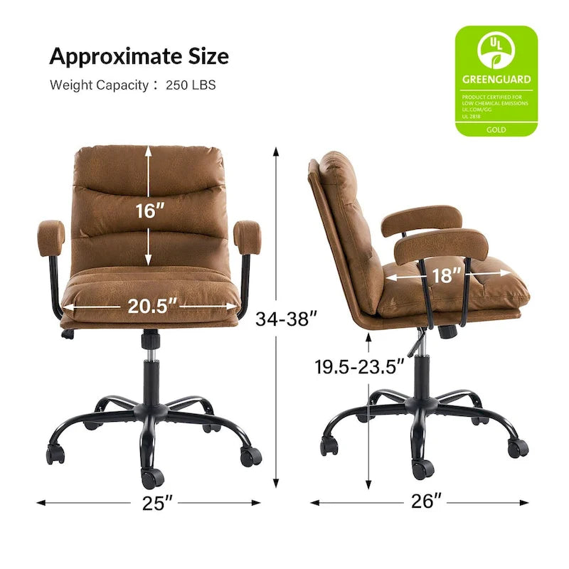 Auberon Modern Faux Leather Swivel Office Chair with Ergonomic Design and Metal Legs by HULALA HOME
