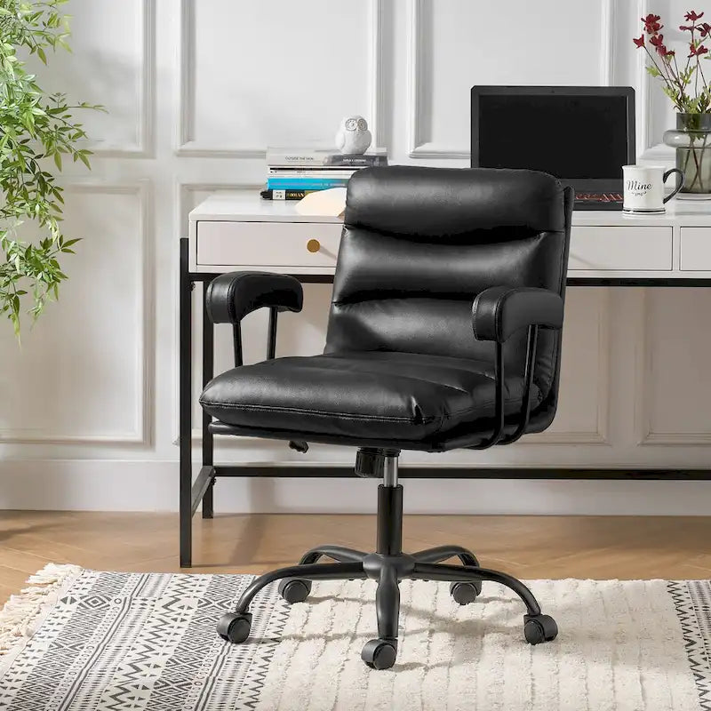 Auberon Modern Faux Leather Swivel Office Chair with Ergonomic Design and Metal Legs by HULALA HOME