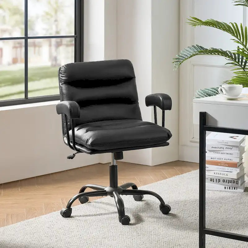 Auberon Modern Faux Leather Swivel Office Chair with Ergonomic Design and Metal Legs by HULALA HOME