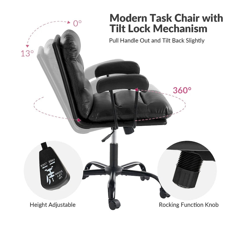 Auberon Modern Faux Leather Swivel Office Chair with Ergonomic Design and Metal Legs by HULALA HOME