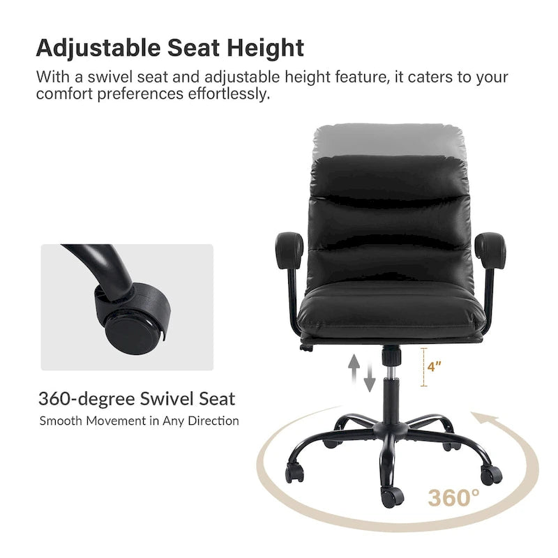 Auberon Modern Faux Leather Swivel Office Chair with Ergonomic Design and Metal Legs by HULALA HOME