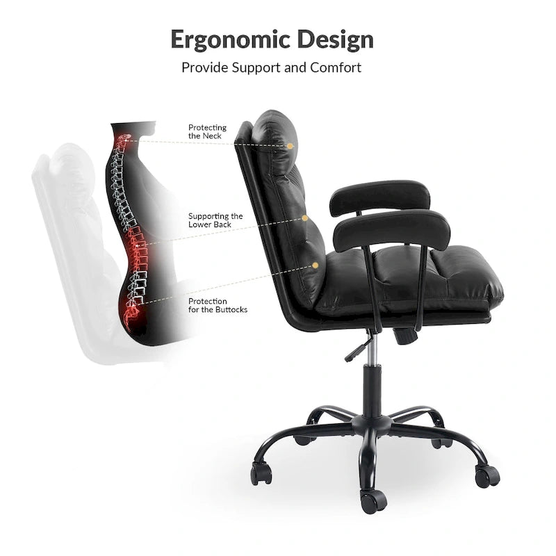 Auberon Modern Faux Leather Swivel Office Chair with Ergonomic Design and Metal Legs by HULALA HOME