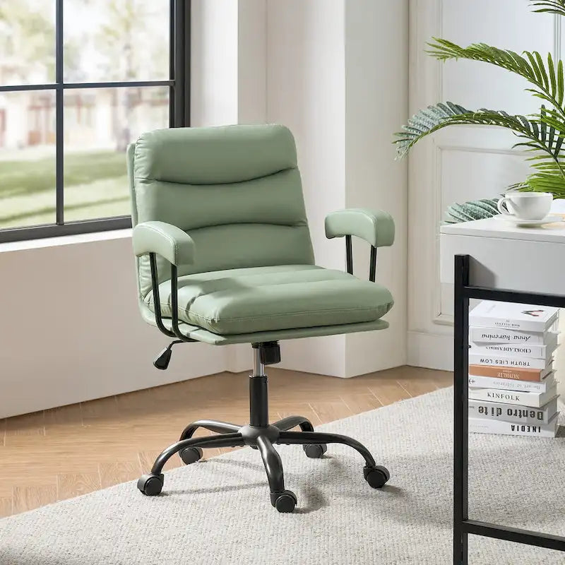 Auberon Modern Faux Leather Swivel Office Chair with Ergonomic Design and Metal Legs by HULALA HOME