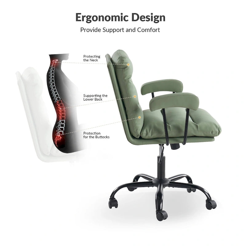 Auberon Modern Faux Leather Swivel Office Chair with Ergonomic Design and Metal Legs by HULALA HOME