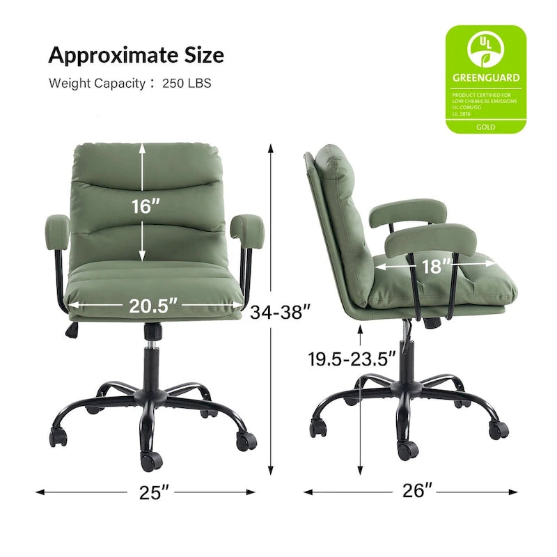 Auberon Modern Faux Leather Swivel Office Chair with Ergonomic Design and Metal Legs by HULALA HOME