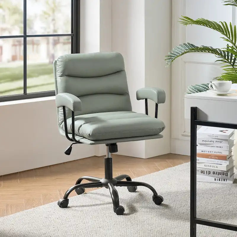 Auberon Modern Faux Leather Swivel Office Chair with Ergonomic Design and Metal Legs by HULALA HOME