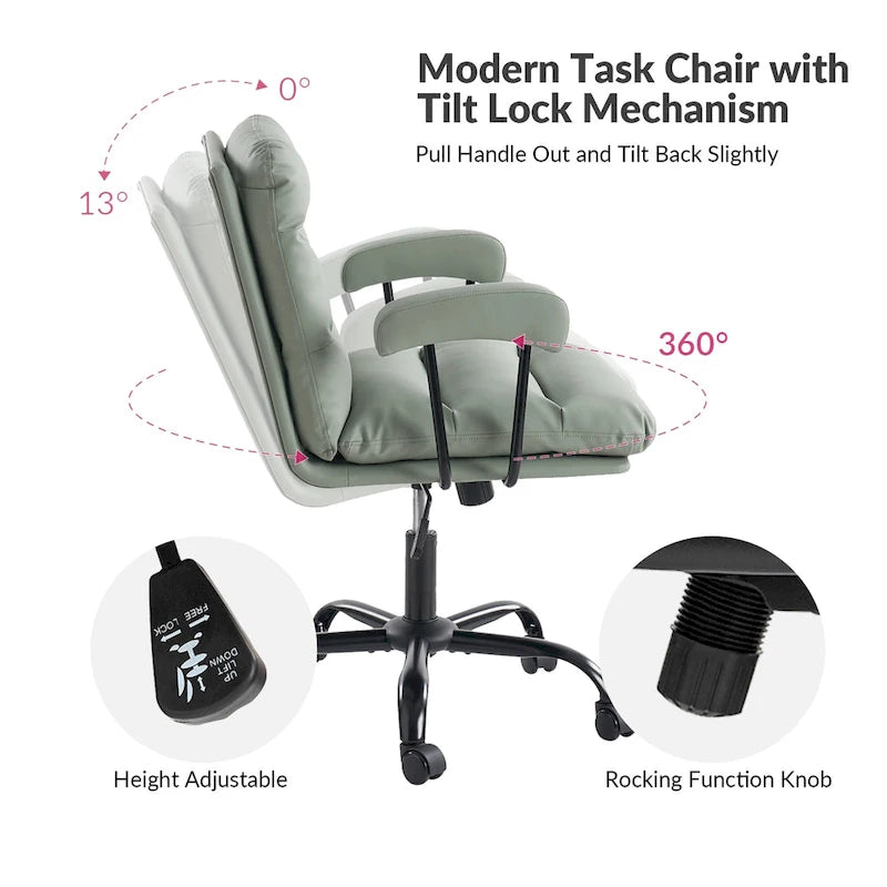 Auberon Modern Faux Leather Swivel Office Chair with Ergonomic Design and Metal Legs by HULALA HOME