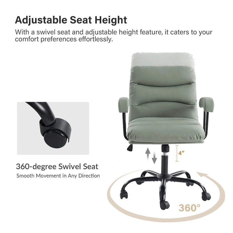 Auberon Modern Faux Leather Swivel Office Chair with Ergonomic Design and Metal Legs by HULALA HOME