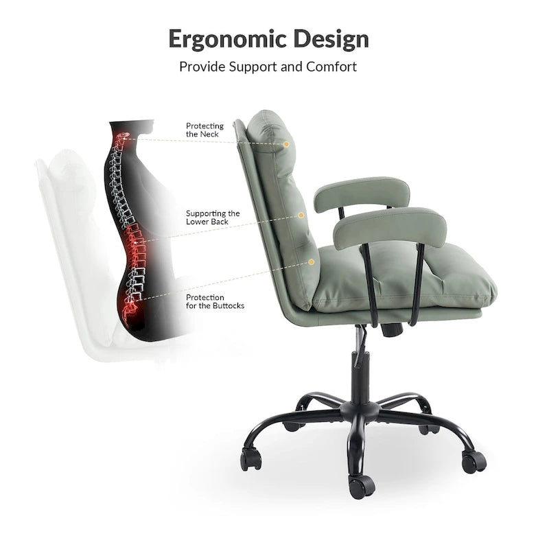 Auberon Modern Faux Leather Swivel Office Chair with Ergonomic Design and Metal Legs by HULALA HOME