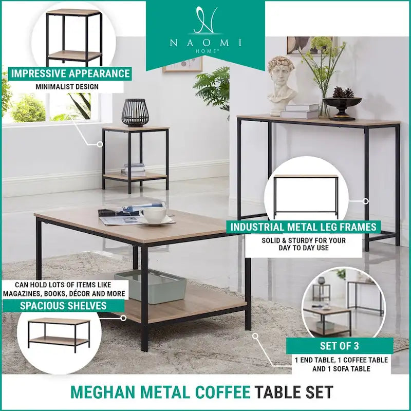 Home Imports Emporium Meghan 3 Piece Metal Coffee Table Set - Natural, Black