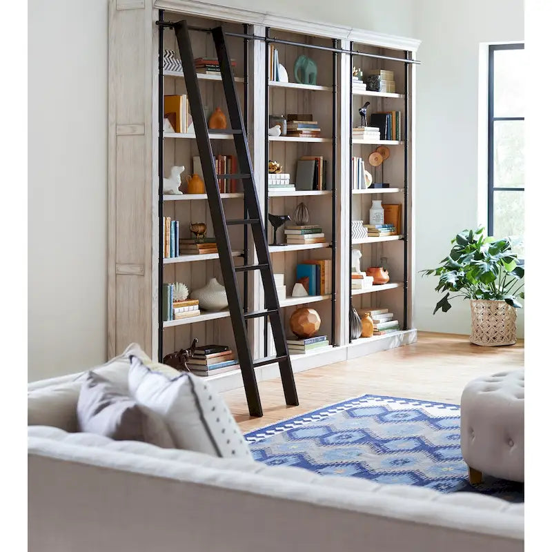 Avondale 8' Tall Bookcase Wall With Ladder, Storage Organizer, Display Shelf for Office, Brown - 120W x 94H x 15D
