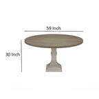 59 Inch Dining Table, Round Top with Pedestal Base, White, Gray
