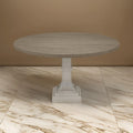 59 Inch Dining Table, Round Top with Pedestal Base, White, Gray