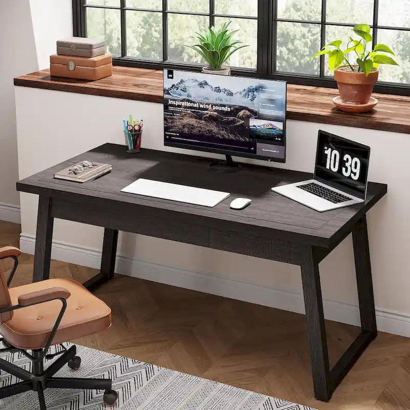 Executive Desk, Computer Desk with Drawer, Solid Wood
