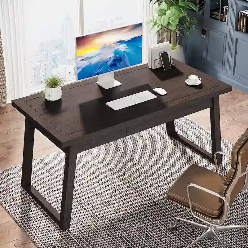 Executive Desk, Computer Desk with Drawer, Solid Wood