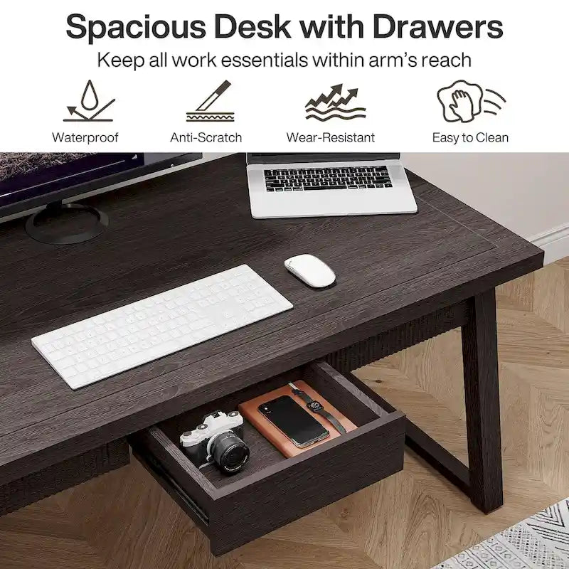 Executive Desk, Computer Desk with Drawer, Solid Wood