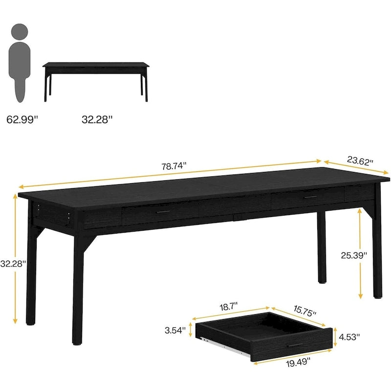 78.7 Inches Extra Long Computer Desk, Two Person Desk for Home Office