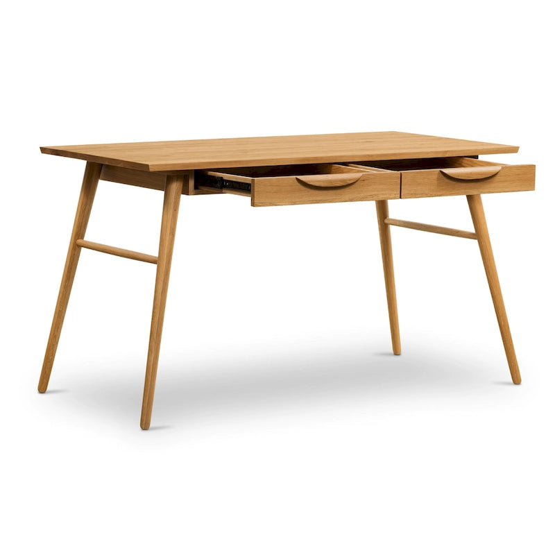 Poly & Bark Etta Office Desk - Solid Wood with Two Softclose Drawers
