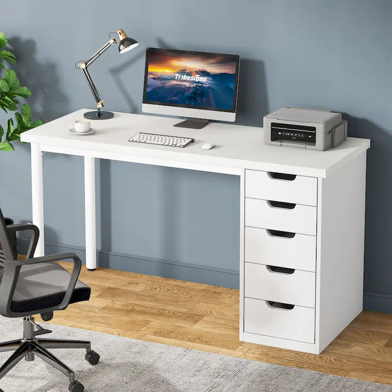 Modern Simple Computer Desk Study Writing Table with 5 Drawers