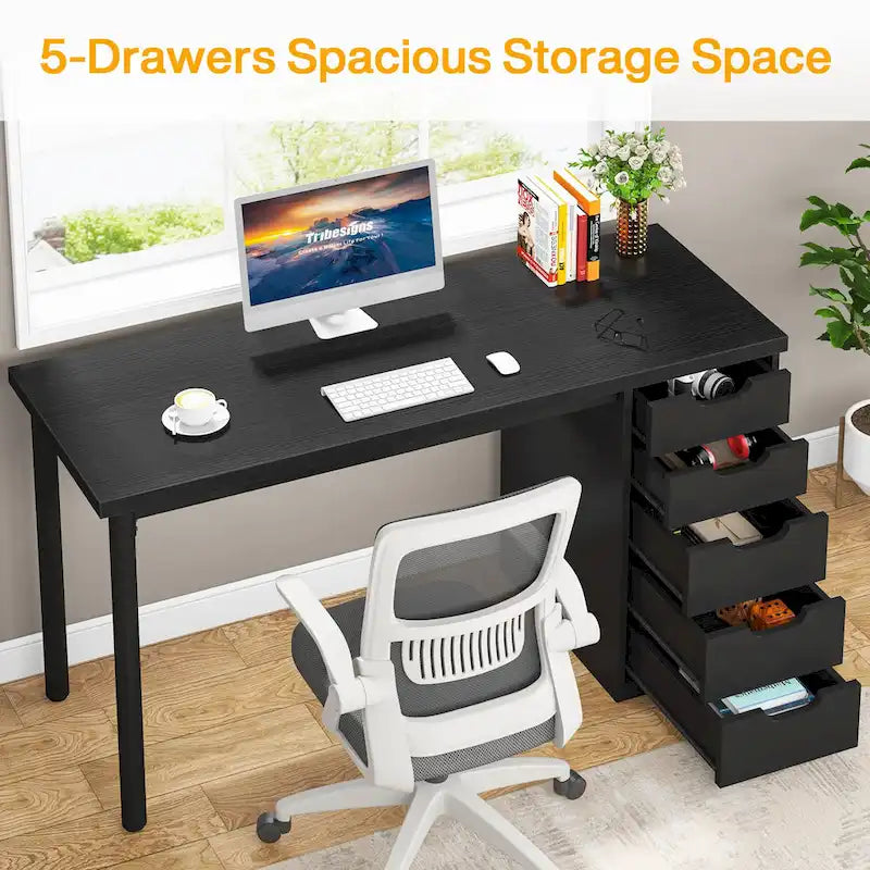 Modern Simple Computer Desk Study Writing Table with 5 Drawers