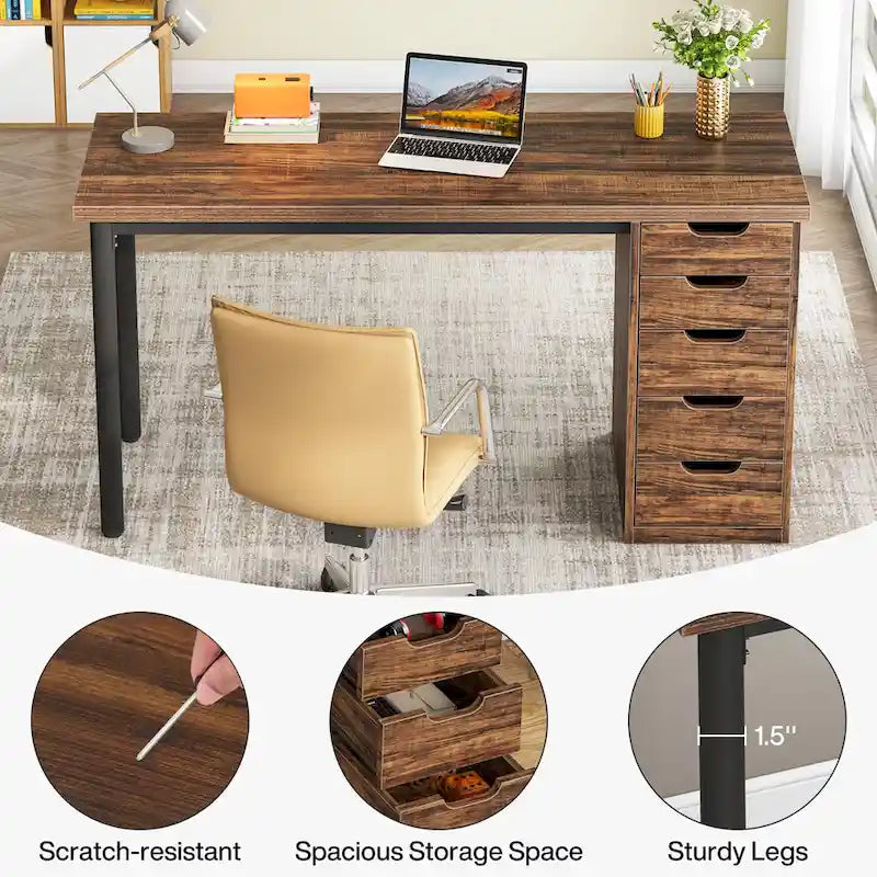 Modern Simple Computer Desk Study Writing Table with 5 Drawers
