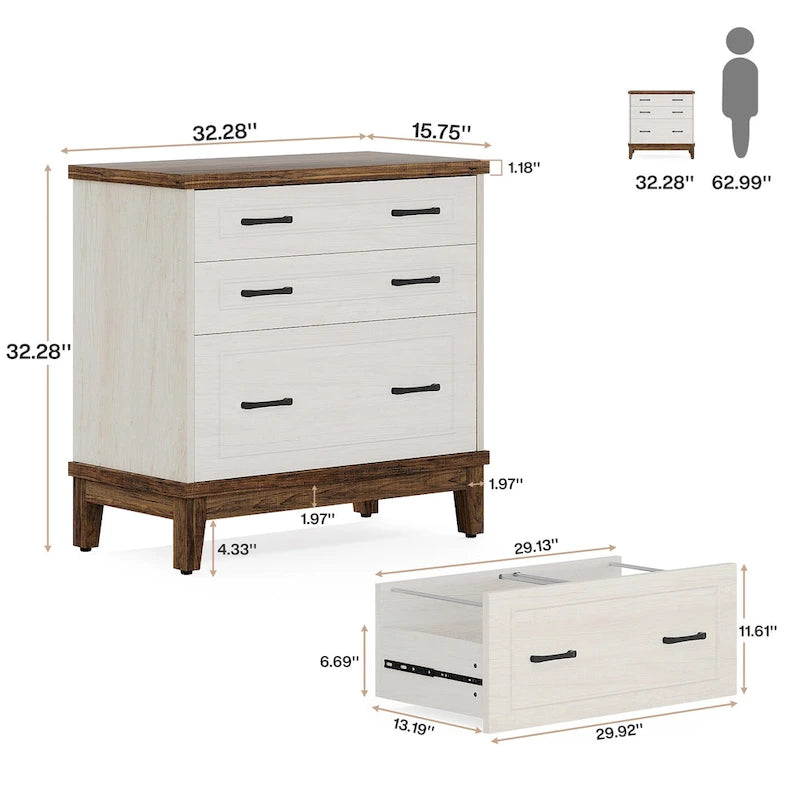 Lateral 3-Drawer File Cabinet for A4/Letter/Legal Size