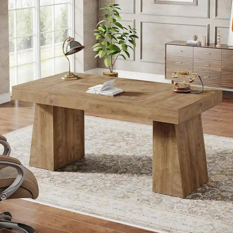 55 Inches Executive Desk Home Office Desk, Wood Computer Desk Business Workstation Desk