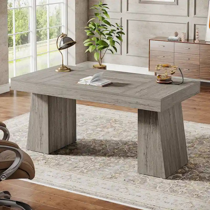 55 Inches Executive Desk Home Office Desk, Wood Computer Desk Business Workstation Desk