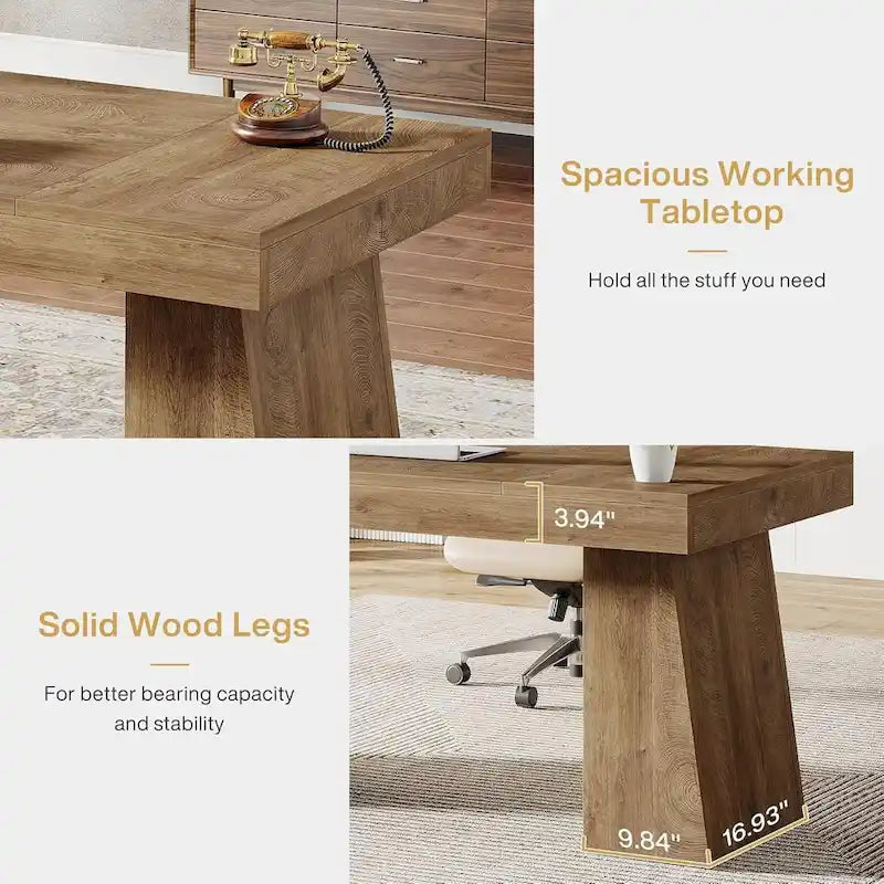 55 Inches Executive Desk Home Office Desk, Wood Computer Desk Business Workstation Desk