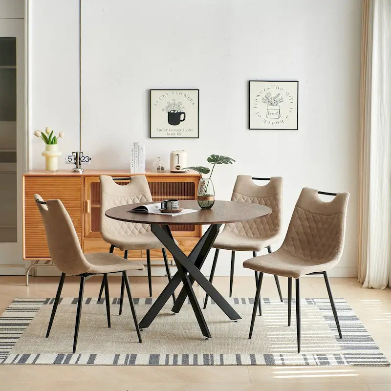 Dining Table Metal Leg Mid-century Dining Table for 4-6 people With MDF Table Top, Pedestal Dining Table
