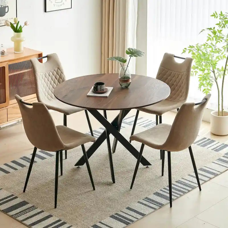 Dining Table Metal Leg Mid-century Dining Table for 4-6 people With MDF Table Top, Pedestal Dining Table