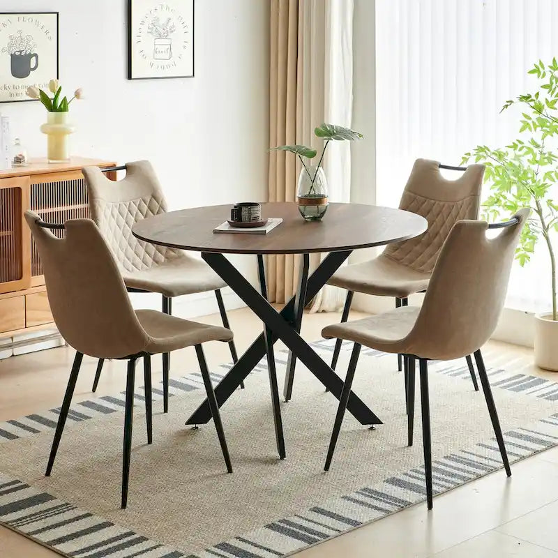 Dining Table Metal Leg Mid-century Dining Table for 4-6 people With MDF Table Top, Pedestal Dining Table